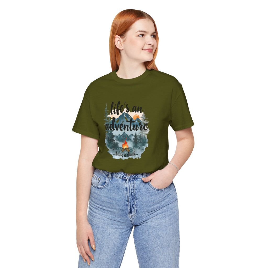 Life's an Adventure Bring a Drink - Campfire Graphic Tee